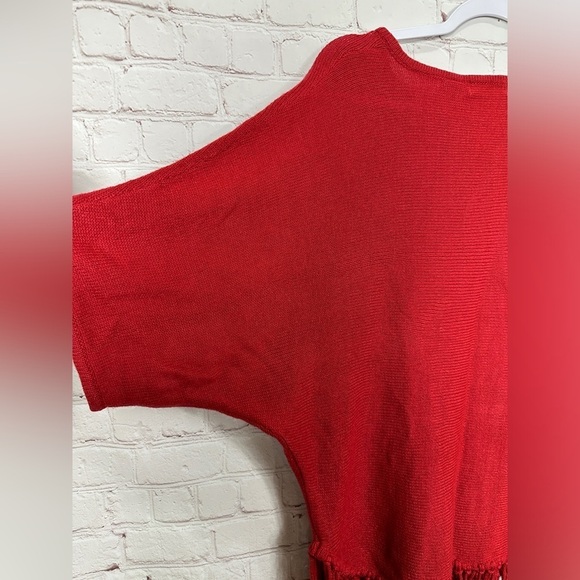 Valerie Stevens oversized Sweater batwing sleeves fringe accent red, sz S, GUC - Picture 6 of 6